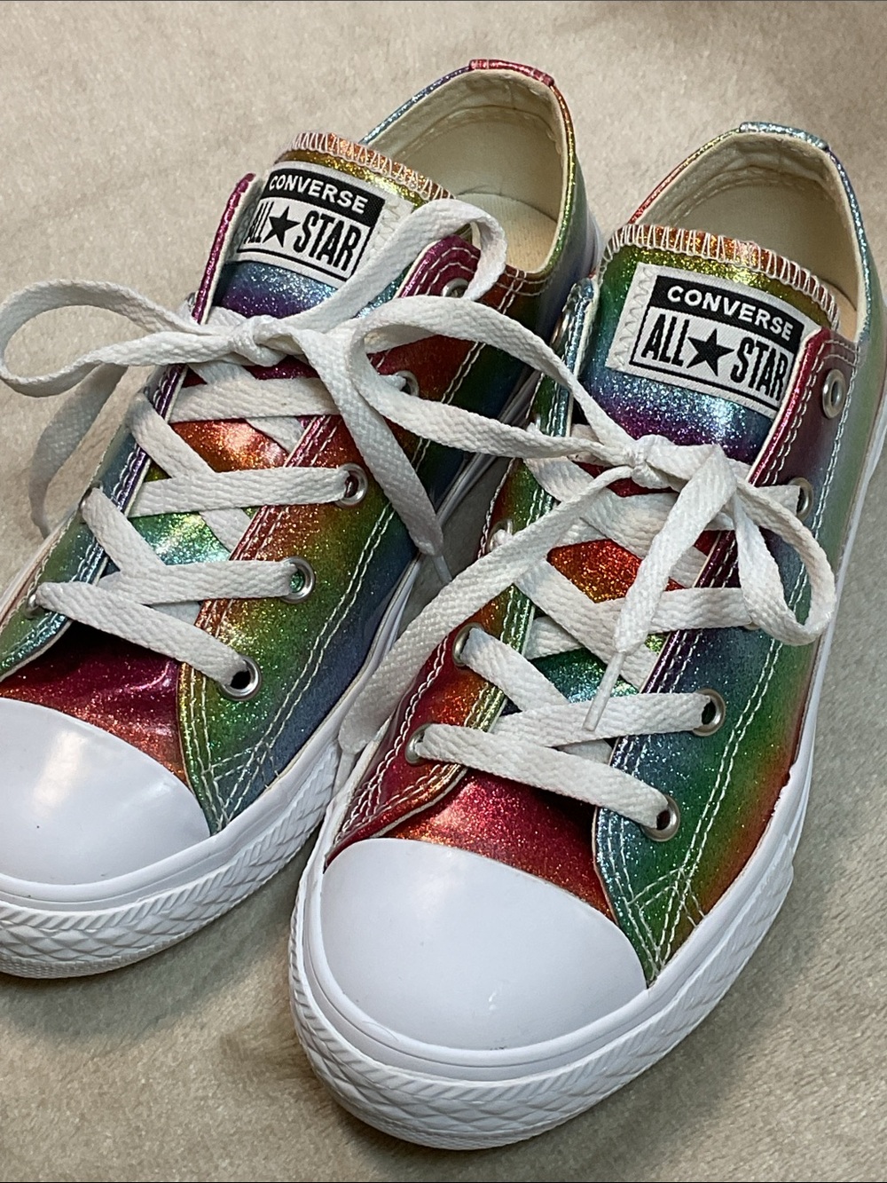 Converse All Star Junior Metallic Rainbow Low Top Sneakers size 3/ 35